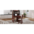 Bureau d'écriture rétro blanc/expresso avec chaise, 4 tiroirs et étagère, pour une personne