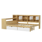 Canapé de jour d'angle en L naturel/blanc avec rangement et bureau, une place
