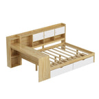 Canapé de jour d'angle en L naturel/blanc avec rangement et bureau, une place