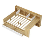 Canapé de jour d'angle en L naturel/blanc avec rangement et bureau, une place