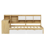 Canapé de jour d'angle en L naturel/blanc avec rangement et bureau, une place