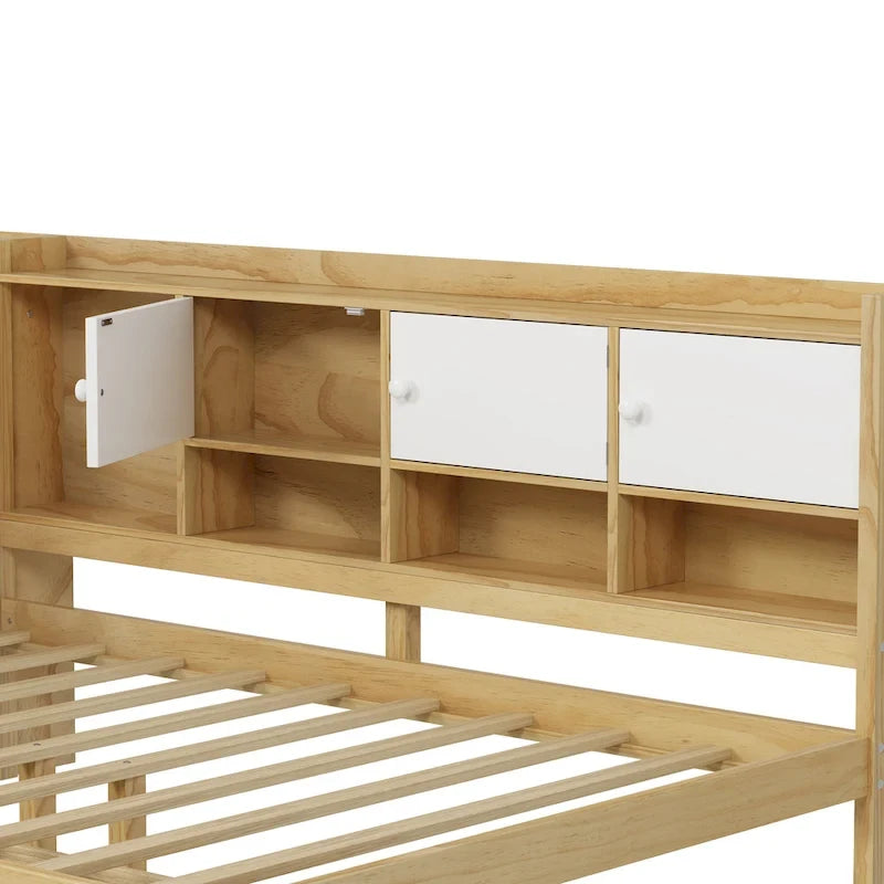 Canapé de jour d'angle en L naturel/blanc avec rangement et bureau, une place