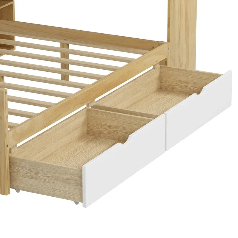 Canapé de jour d'angle en L naturel/blanc avec rangement et bureau, une place