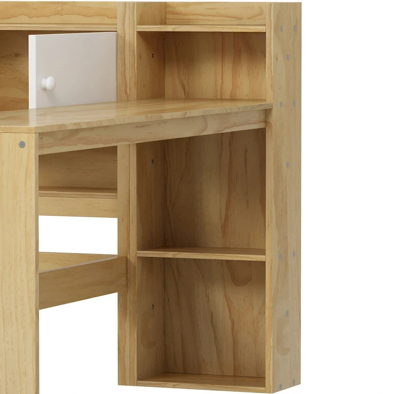 Canapé de jour d'angle en L naturel/blanc avec rangement et bureau, une place