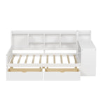 Canapé de jour d'angle en L naturel/blanc avec rangement et bureau, une place