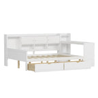 Canapé de jour d'angle en L naturel/blanc avec rangement et bureau, une place