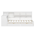 Canapé de jour d'angle en L naturel/blanc avec rangement et bureau, une place