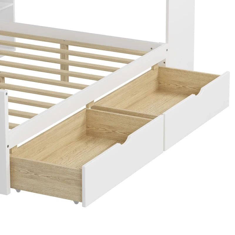 Canapé de jour d'angle en L naturel/blanc avec rangement et bureau, une place