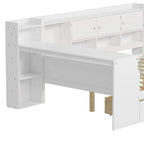 Canapé de jour d'angle en L naturel/blanc avec rangement et bureau, une place