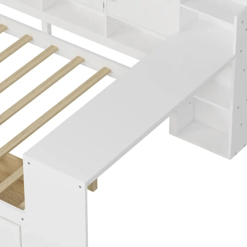 Canapé de jour d'angle en L naturel/blanc avec rangement et bureau, une place