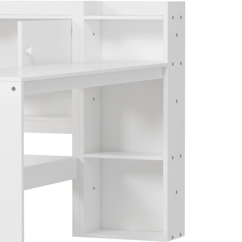 Canapé de jour d'angle en L naturel/blanc avec rangement et bureau, une place