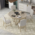 Ensemble table à manger extensible 5 places (ronde à ovale) avec 4 chaises rembourrées, coloris Noyer naturel