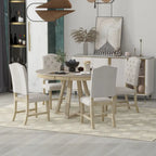 Ensemble table à manger extensible 5 places (ronde à ovale) avec 4 chaises rembourrées, coloris Noyer naturel