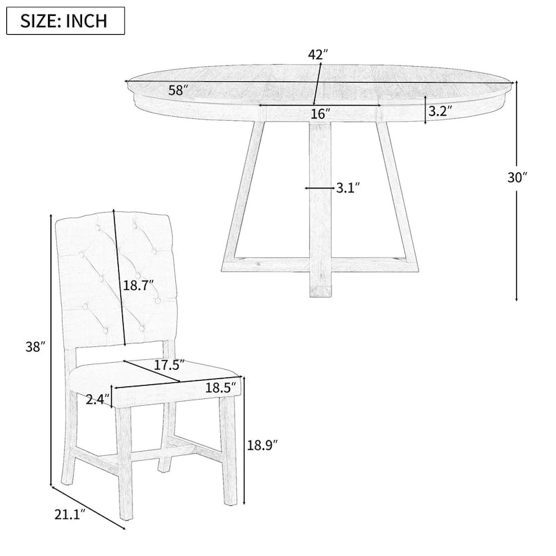 Ensemble table à manger extensible 5 places (ronde à ovale) avec 4 chaises rembourrées, coloris Noyer naturel