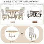 Ensemble table à manger extensible 5 places (ronde à ovale) avec 4 chaises rembourrées, coloris Noyer naturel