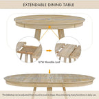 Ensemble table à manger extensible 5 places (ronde à ovale) avec 4 chaises rembourrées, coloris Noyer naturel