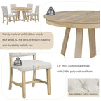Ensemble table à manger extensible 5 places (ronde à ovale) avec 4 chaises rembourrées, coloris Noyer naturel