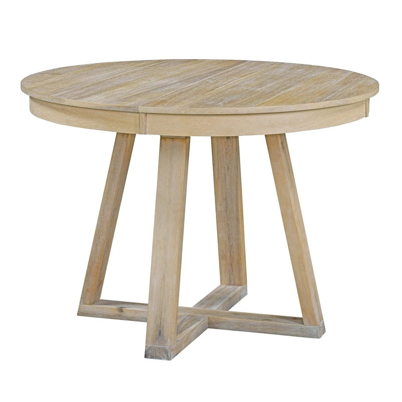 Ensemble table à manger extensible 5 places (ronde à ovale) avec 4 chaises rembourrées, coloris Noyer naturel