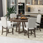 Ensemble table à manger extensible 5 places (ronde à ovale) avec 4 chaises rembourrées, coloris Noyer naturel