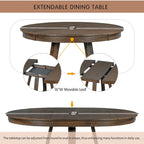 Ensemble table à manger extensible 5 places (ronde à ovale) avec 4 chaises rembourrées, coloris Noyer naturel