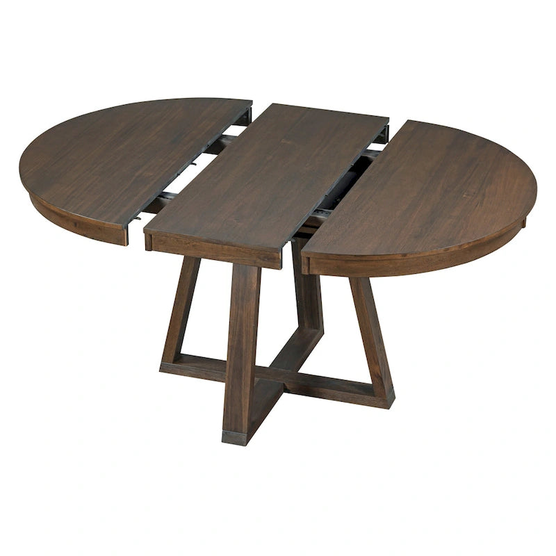 Ensemble table à manger extensible 5 places (ronde à ovale) avec 4 chaises rembourrées, coloris Noyer naturel