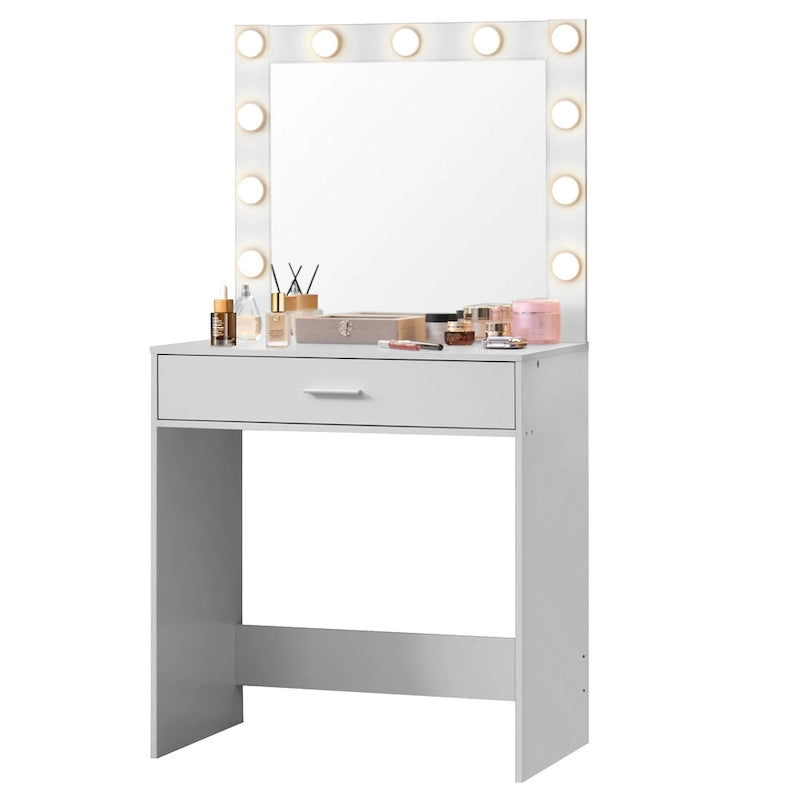 Coiffeuse avec éclairage LED, une personne, rose/blanc/noir
