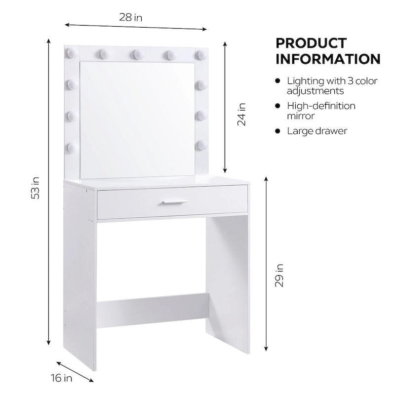 Coiffeuse avec éclairage LED, une personne, rose/blanc/noir