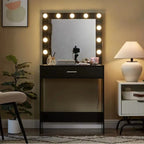 Coiffeuse avec éclairage LED, une personne, rose/blanc/noir