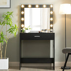 Coiffeuse avec éclairage LED, une personne, rose/blanc/noir