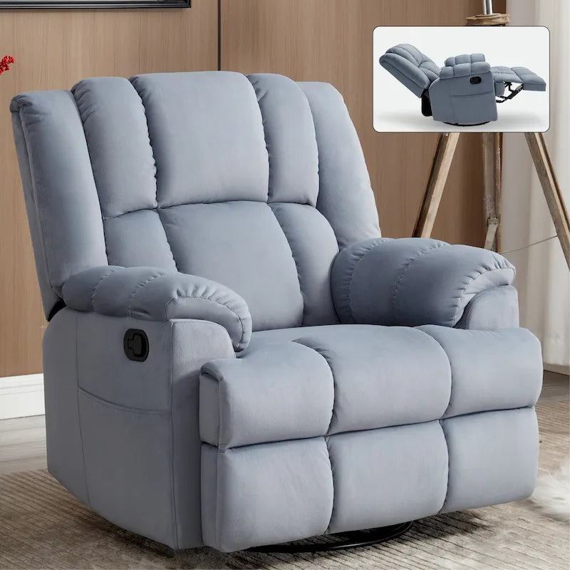 Fauteuil inclinable en tissu surdimensionné bleu / vert / beige avec pivotement à 360° et fonction bascule, simple