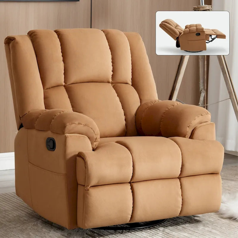 Fauteuil inclinable en tissu surdimensionné bleu / vert / beige avec pivotement à 360° et fonction bascule, simple