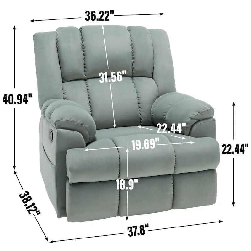 Fauteuil inclinable en tissu surdimensionné bleu / vert / beige avec pivotement à 360° et fonction bascule, simple