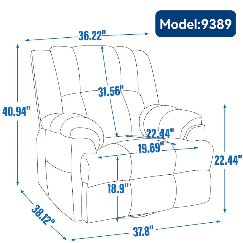 Fauteuil inclinable en tissu surdimensionné bleu / vert / beige avec pivotement à 360° et fonction bascule, simple