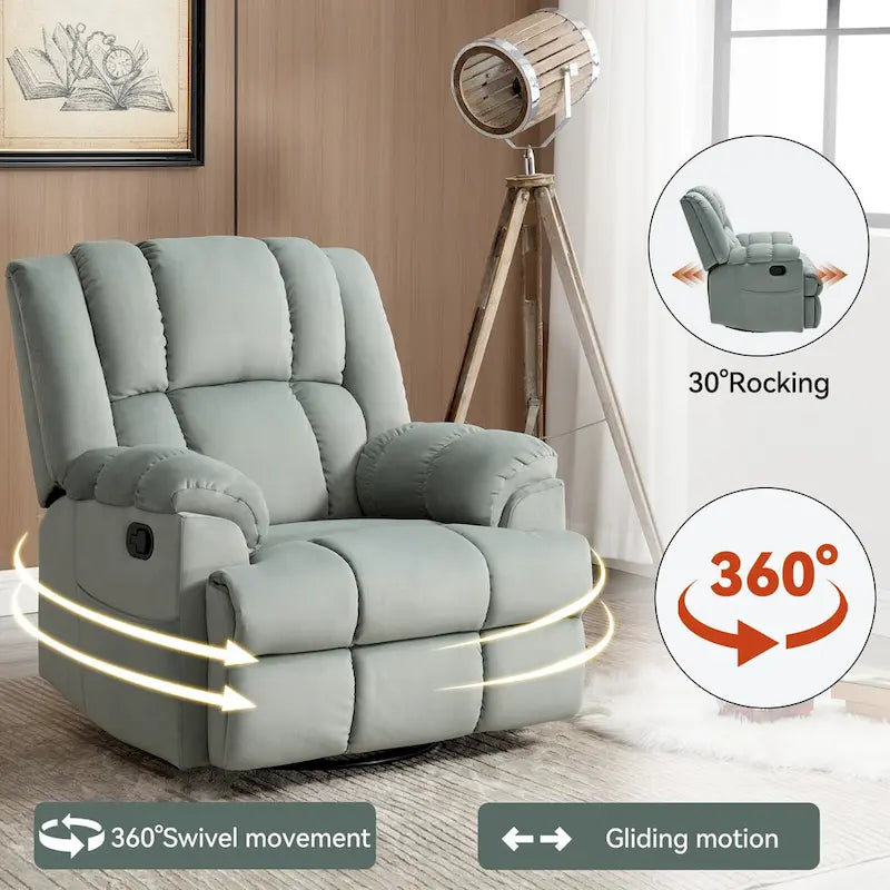 Fauteuil inclinable en tissu surdimensionné bleu / vert / beige avec pivotement à 360° et fonction bascule, simple