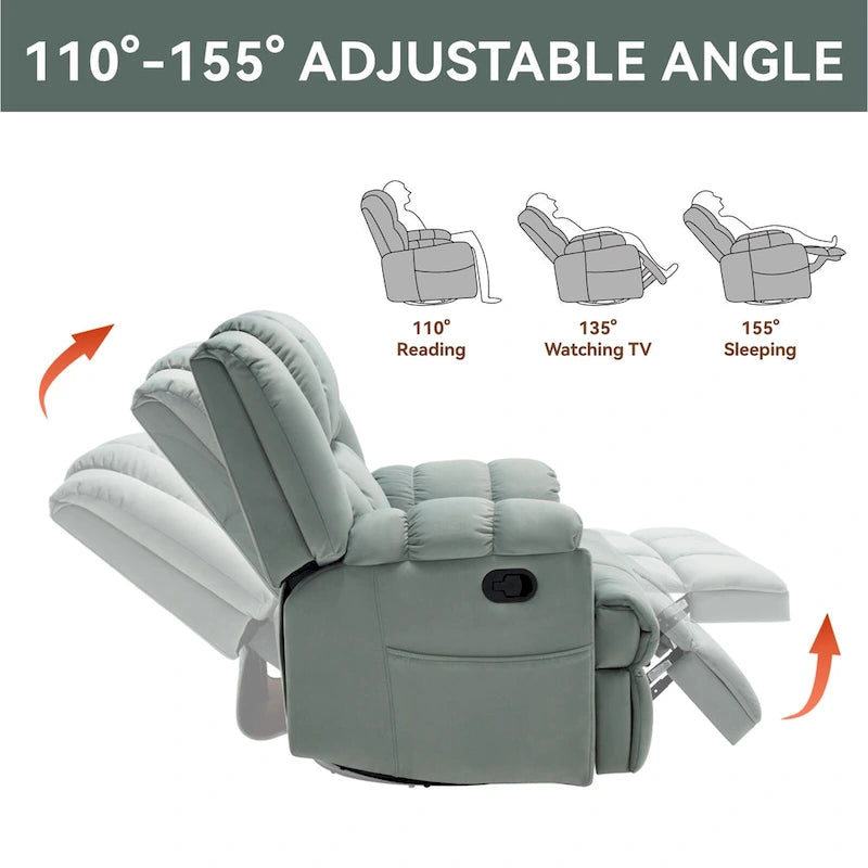 Fauteuil inclinable en tissu surdimensionné bleu / vert / beige avec pivotement à 360° et fonction bascule, simple