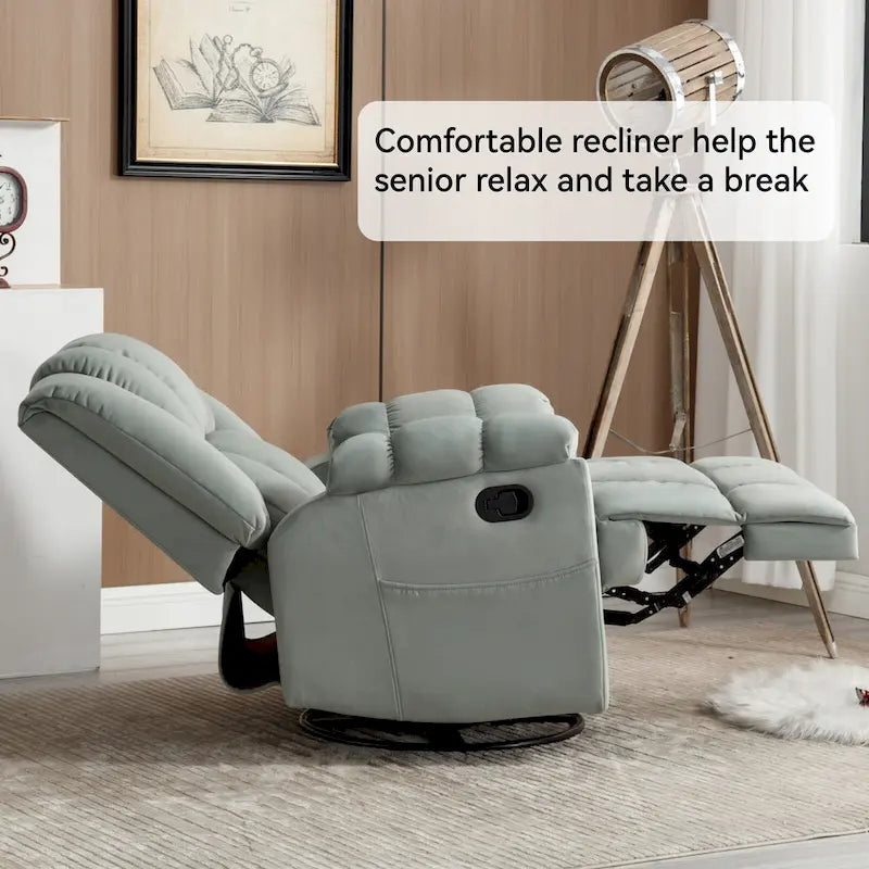 Fauteuil inclinable en tissu surdimensionné bleu / vert / beige avec pivotement à 360° et fonction bascule, simple