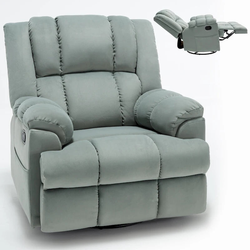 Fauteuil inclinable en tissu surdimensionné bleu / vert / beige avec pivotement à 360° et fonction bascule, simple