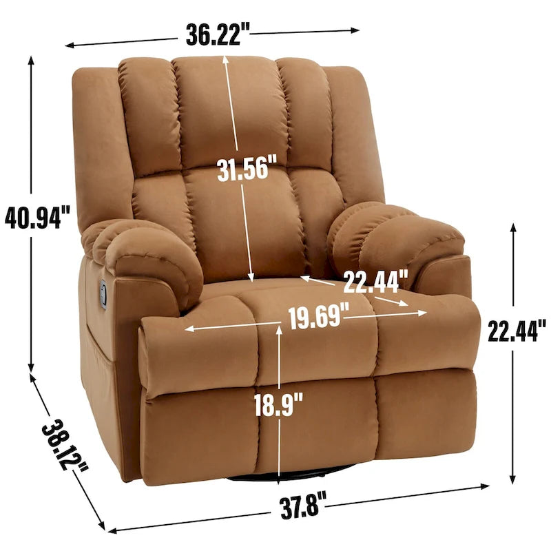 Fauteuil inclinable en tissu surdimensionné bleu / vert / beige avec pivotement à 360° et fonction bascule, simple