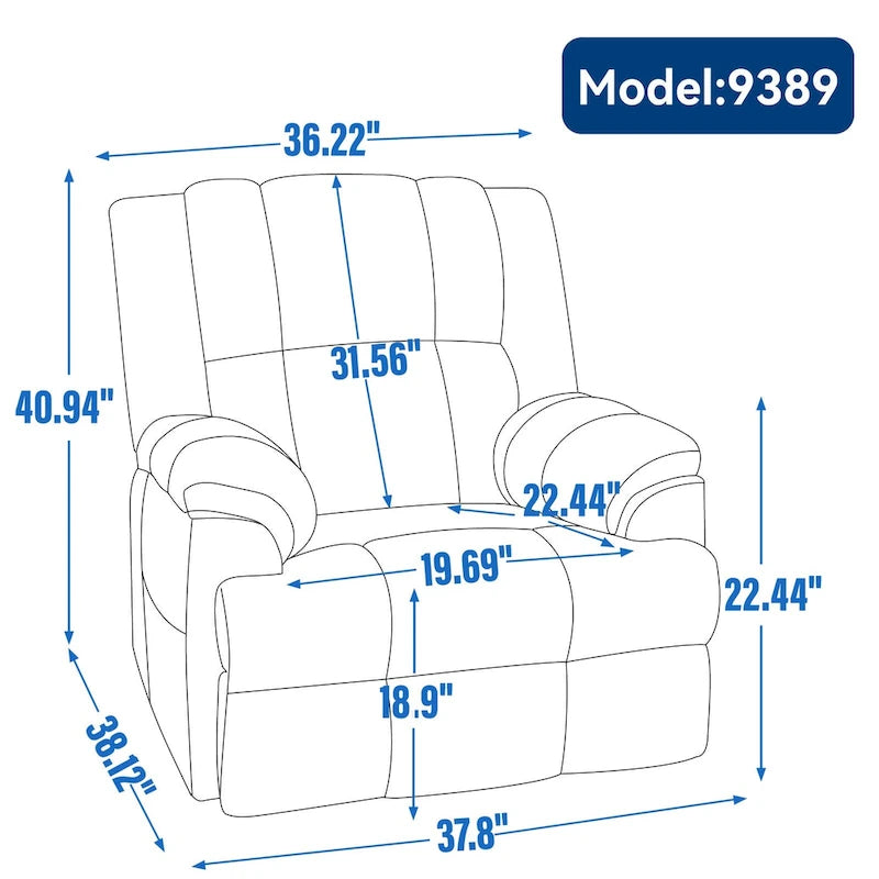 Fauteuil inclinable en tissu surdimensionné bleu / vert / beige avec pivotement à 360° et fonction bascule, simple
