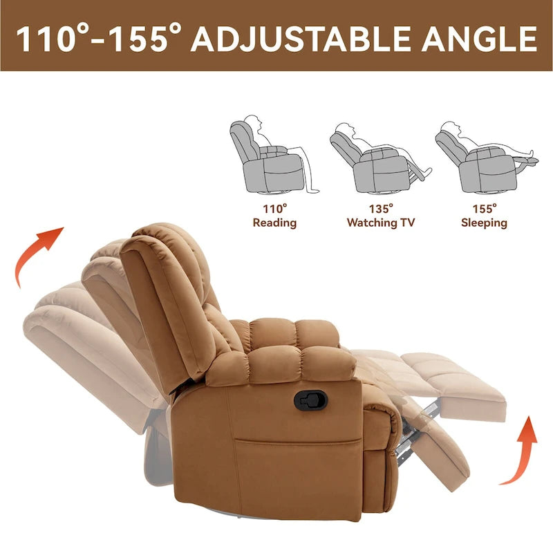 Fauteuil inclinable en tissu surdimensionné bleu / vert / beige avec pivotement à 360° et fonction bascule, simple