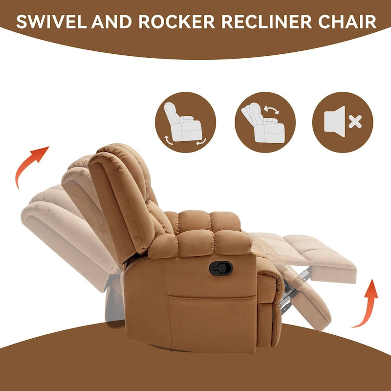 Fauteuil inclinable en tissu surdimensionné bleu / vert / beige avec pivotement à 360° et fonction bascule, simple