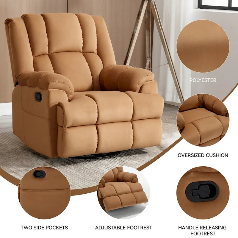 Fauteuil inclinable en tissu surdimensionné bleu / vert / beige avec pivotement à 360° et fonction bascule, simple