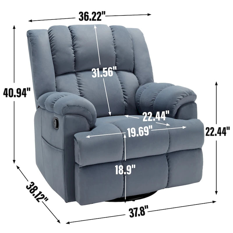 Fauteuil inclinable en tissu surdimensionné bleu / vert / beige avec pivotement à 360° et fonction bascule, simple