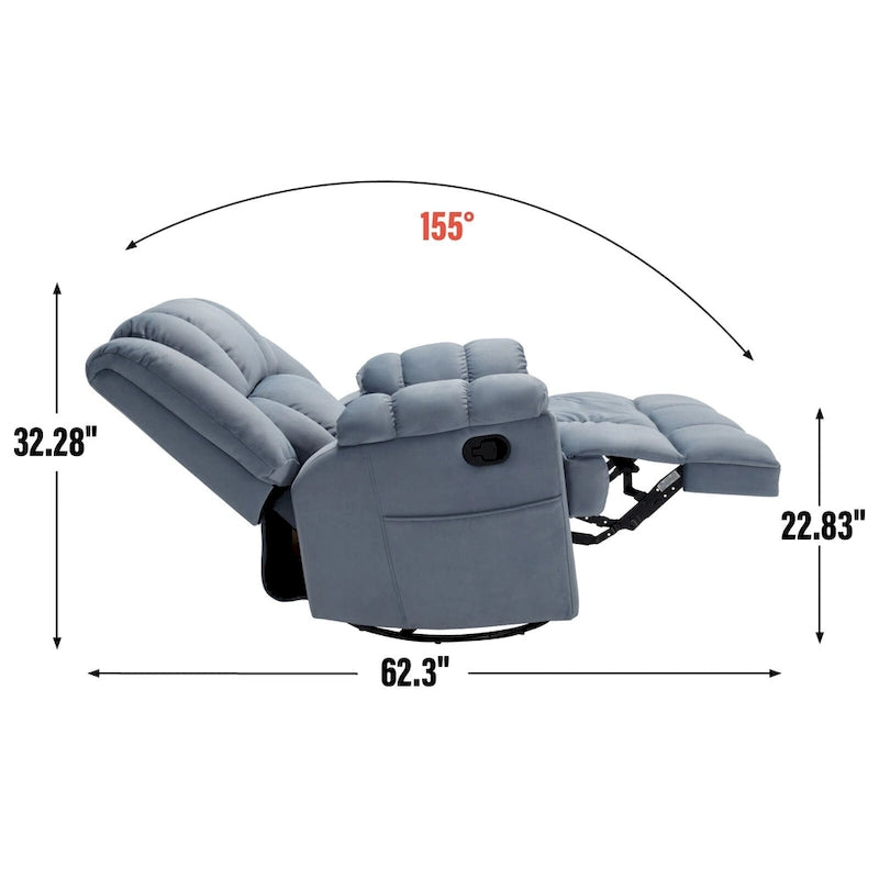 Fauteuil inclinable en tissu surdimensionné bleu / vert / beige avec pivotement à 360° et fonction bascule, simple