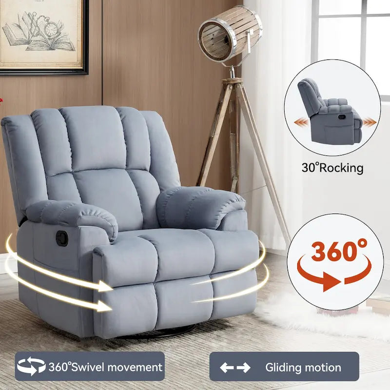 Fauteuil inclinable en tissu surdimensionné bleu / vert / beige avec pivotement à 360° et fonction bascule, simple