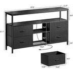 Meuble TV noir avec lumières LED, 4 tiroirs en tissu et étagère ouverte, convient aux téléviseurs jusqu'à 65"