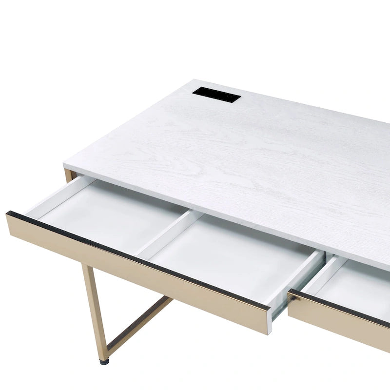 Bureau d'ordinateur 1 personne 122 cm noir/blanc avec 2 tiroirs et ports de chargement