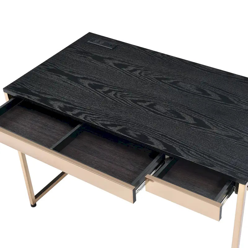 Bureau d'ordinateur 1 personne 122 cm noir/blanc avec 2 tiroirs et ports de chargement