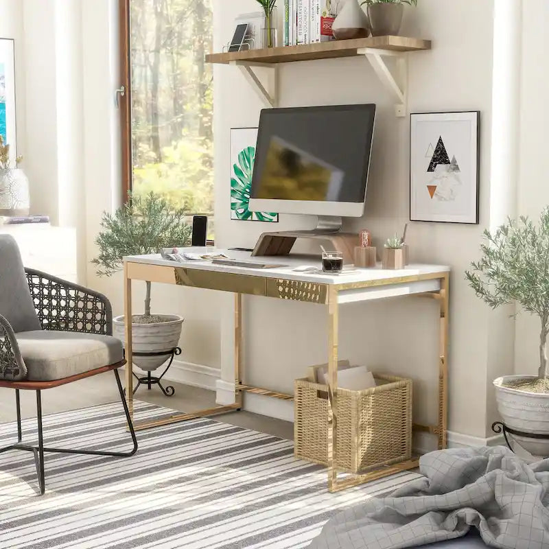 Bureau d'ordinateur 1 personne 122 cm noir/blanc avec 2 tiroirs et ports de chargement