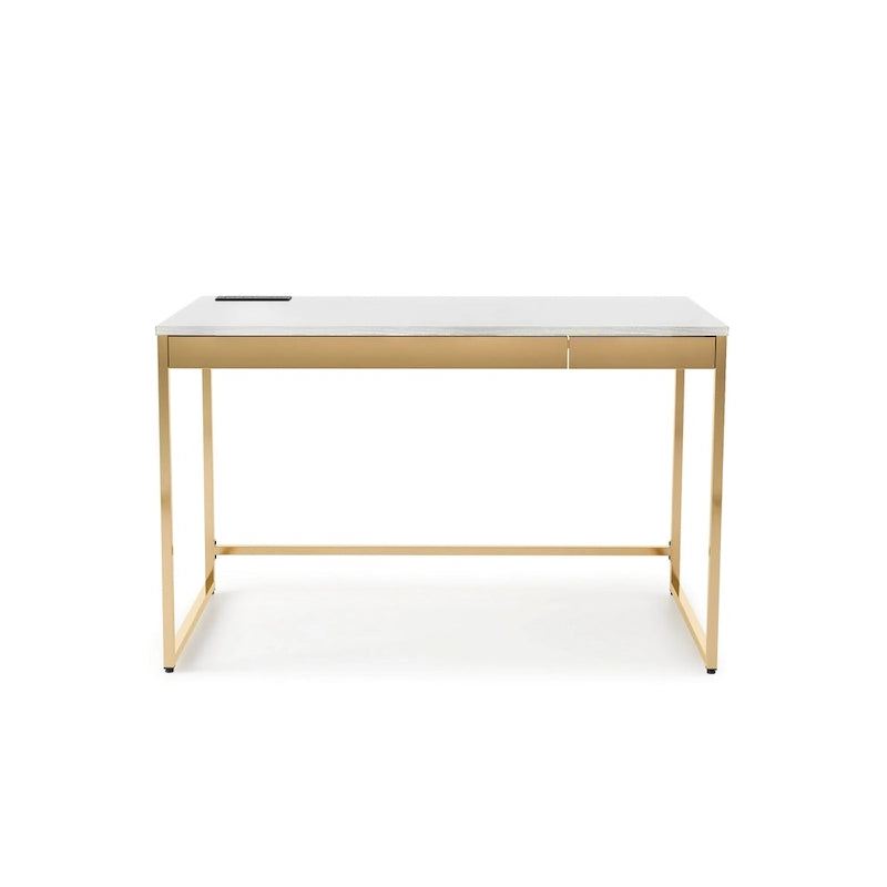 Bureau d'ordinateur 1 personne 122 cm noir/blanc avec 2 tiroirs et ports de chargement